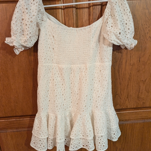 Astr Cream Eyelet Dress with Puff Sleeves - Picture 3 of 3